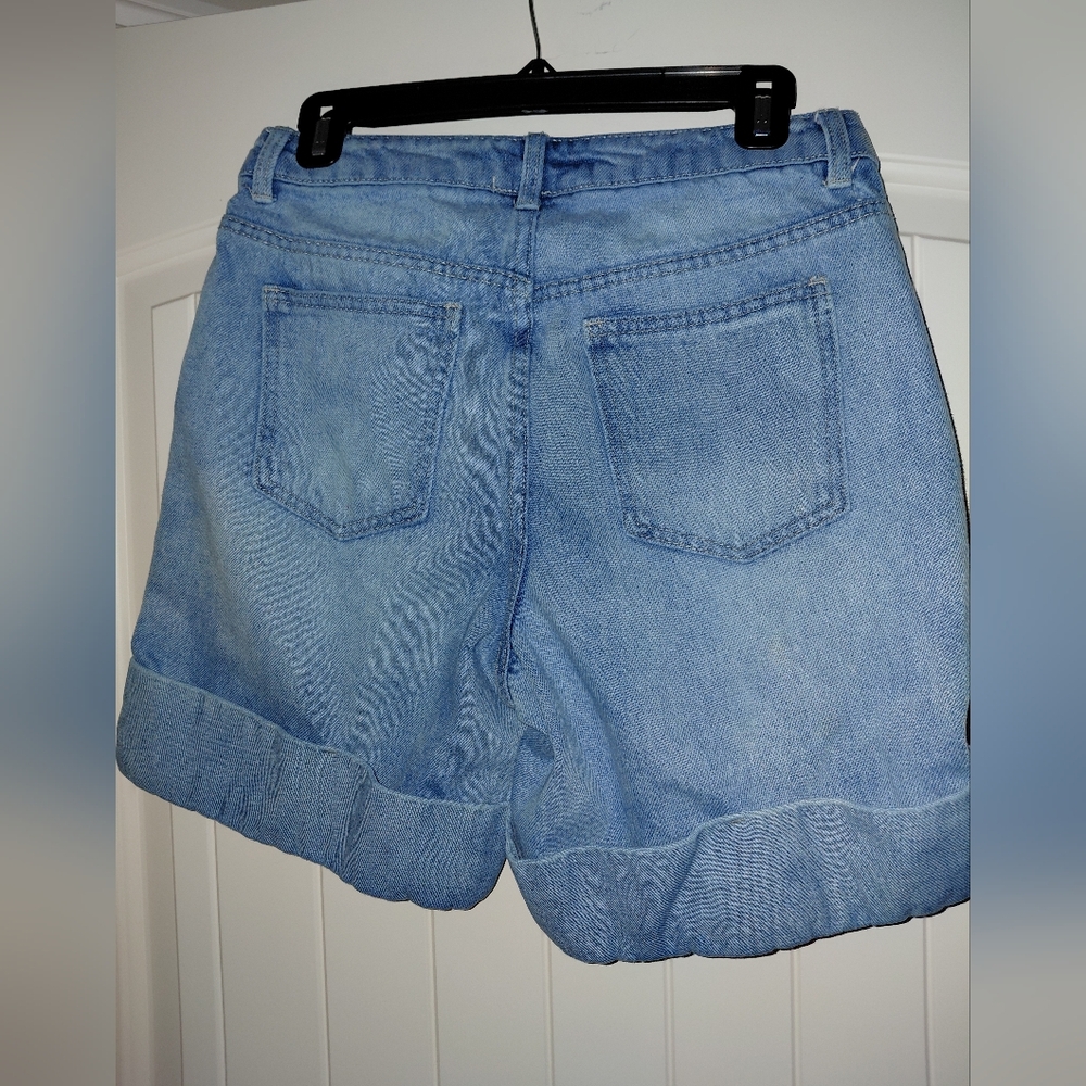 High Rise Wide Leg Light Blue Denim Jumbo-Cuff Shorts Size 2 - Picture 2 of 2